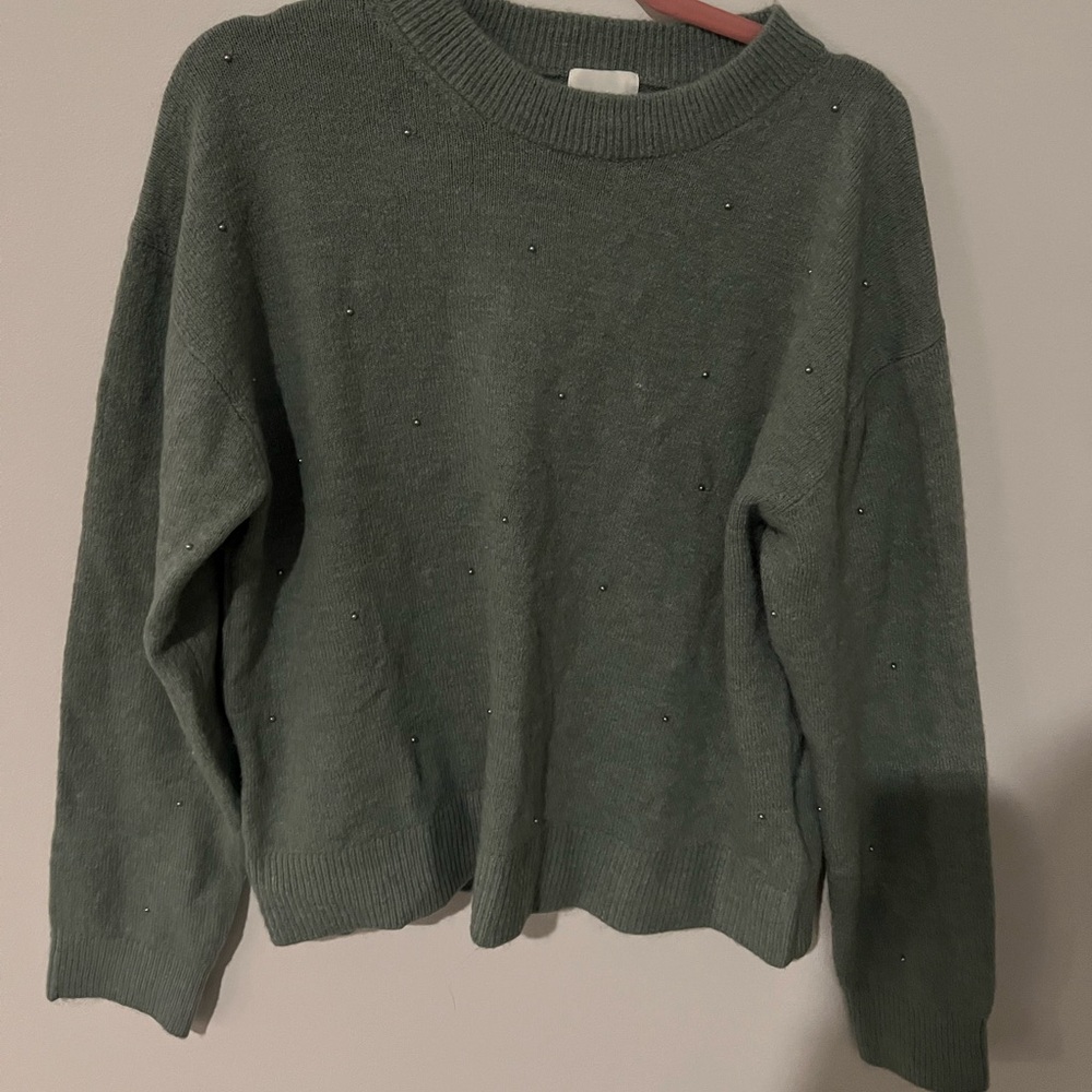 H&M Turquoise Studded Crewneck Sweater, Small
